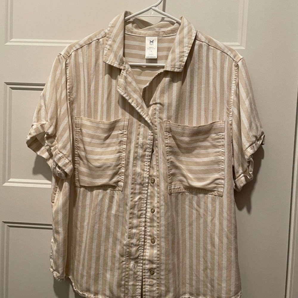 Striped Beige Button-Up Women's Top